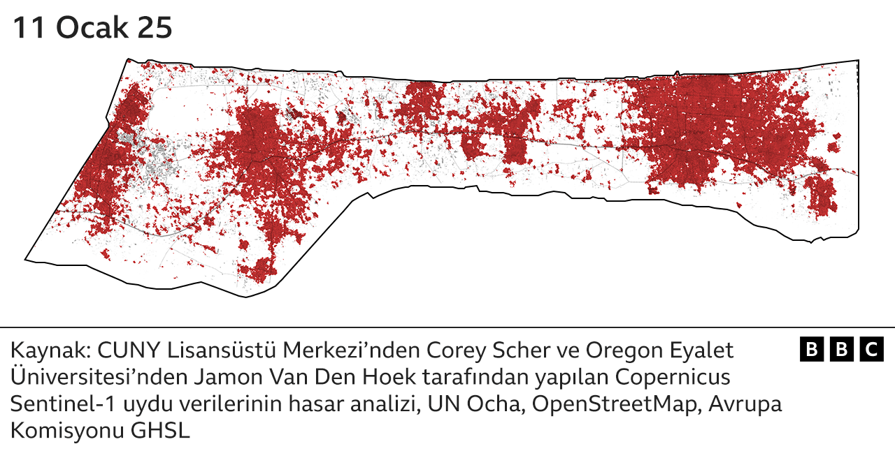 11 Ocak itibarıyla Gazze'nin büyük bir bölümü İsrail saldırıları nedeniyle hasar almıştı.